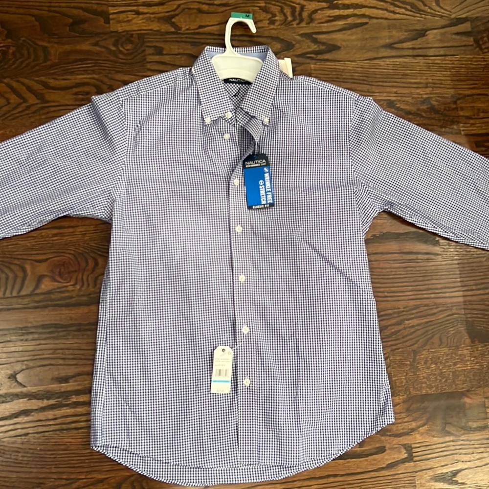 Nautica Mens blue white plaid button down shirt medium NWT